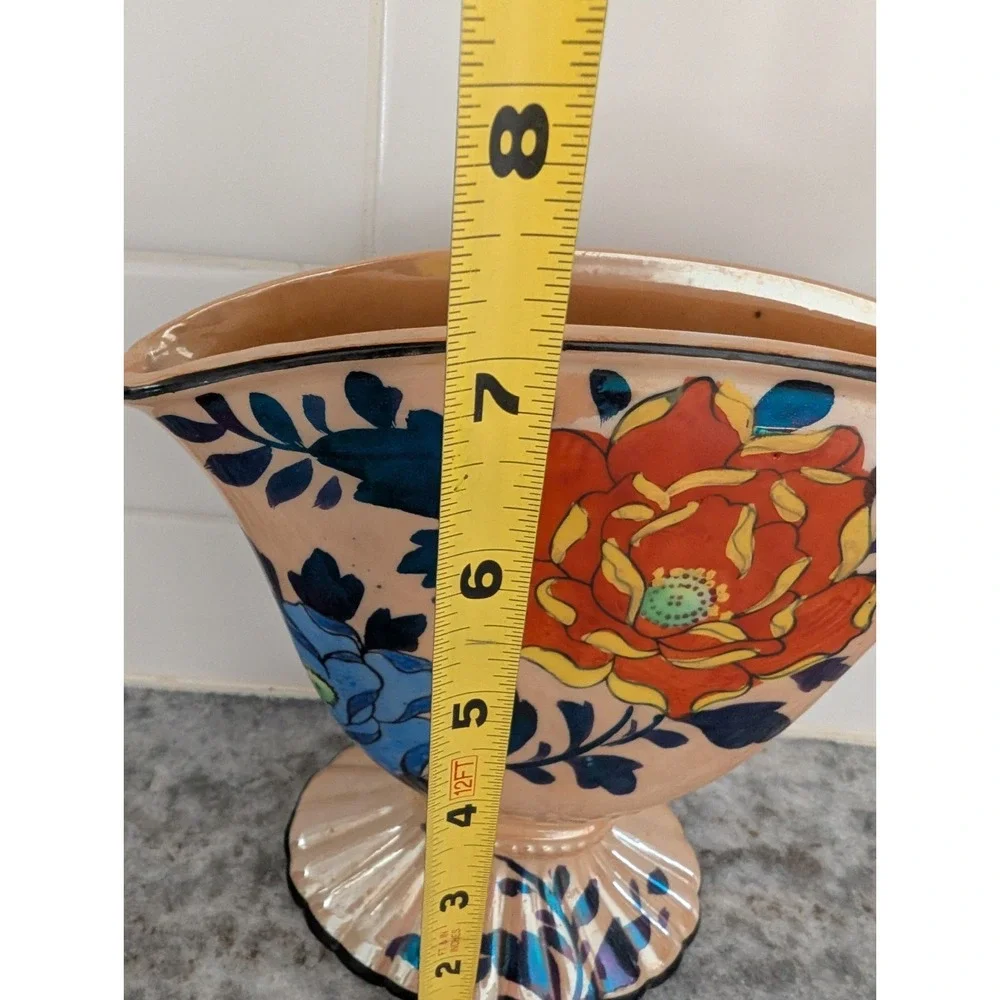 Lusterware Base Hand Painted Flowers Made In‎ Japan Vintage Fan Vase